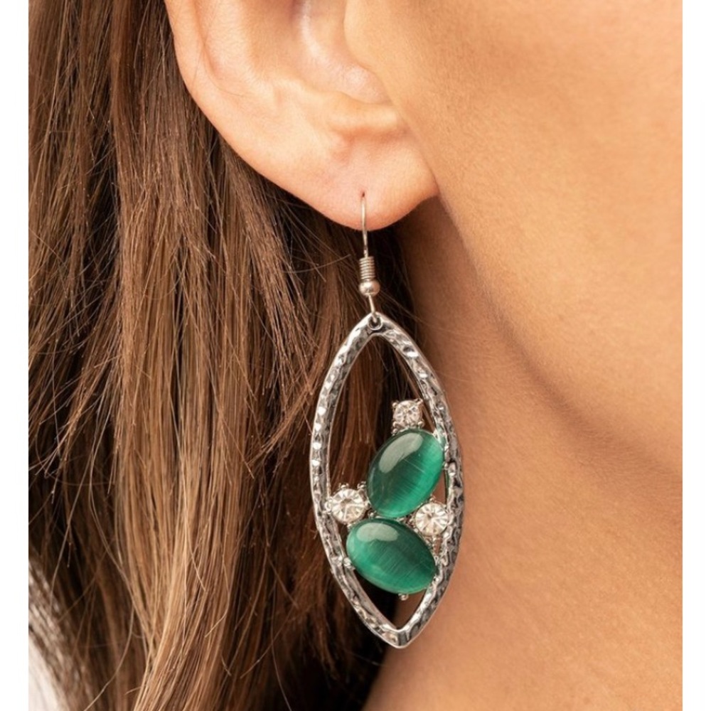 Sophisticated Green and Silver Teardrop Earrings